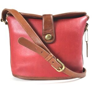 Vintage Coach Nottingham Binocular Bag | Red & British Tan Leather